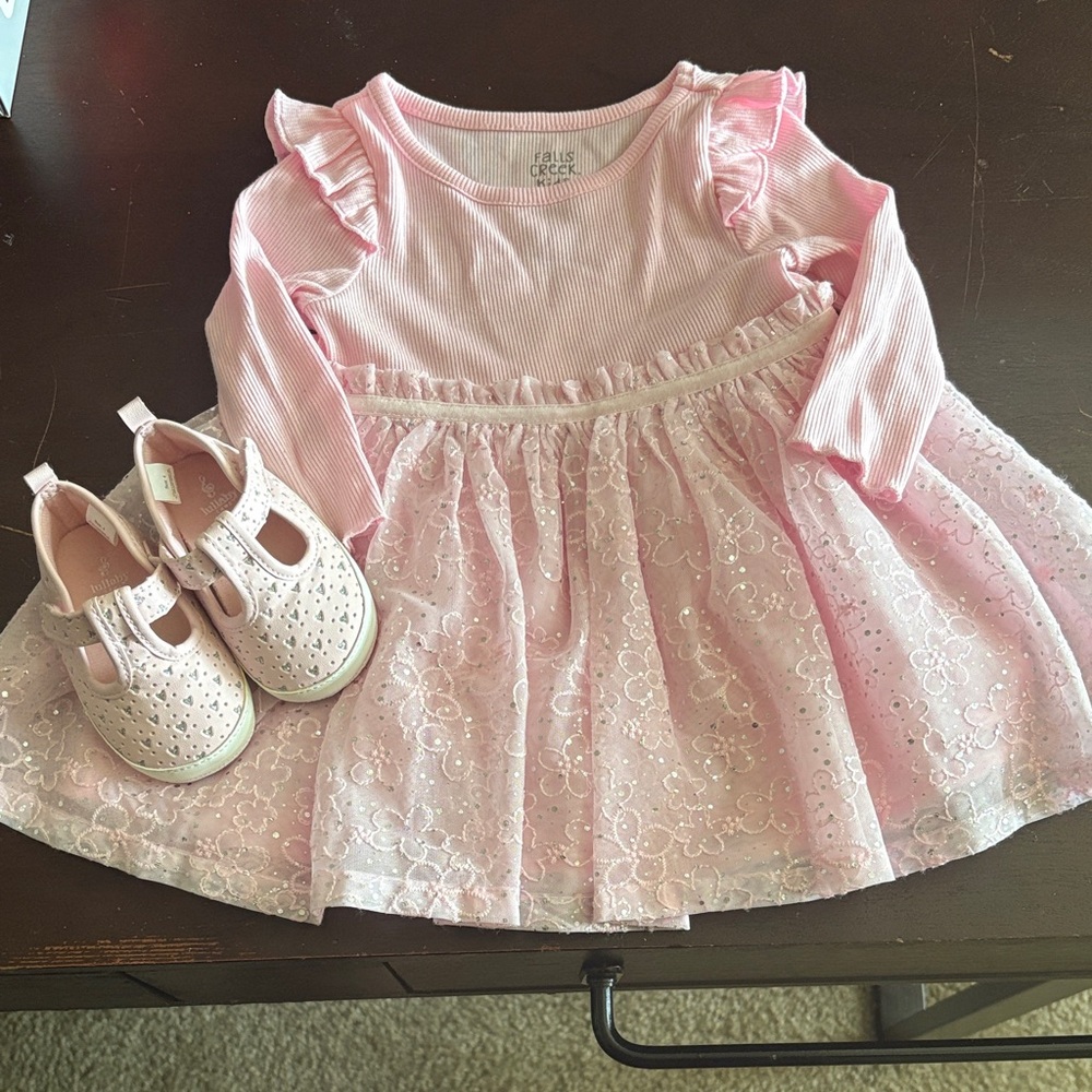 Fall Creek Baby Girl Dress (12m) and Lullaby Shoe Set (4)